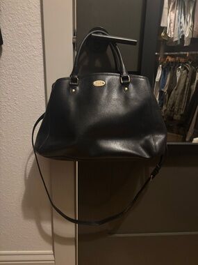 Coach Black Pebbled Leather Satchel with Strap and Gold Plaque